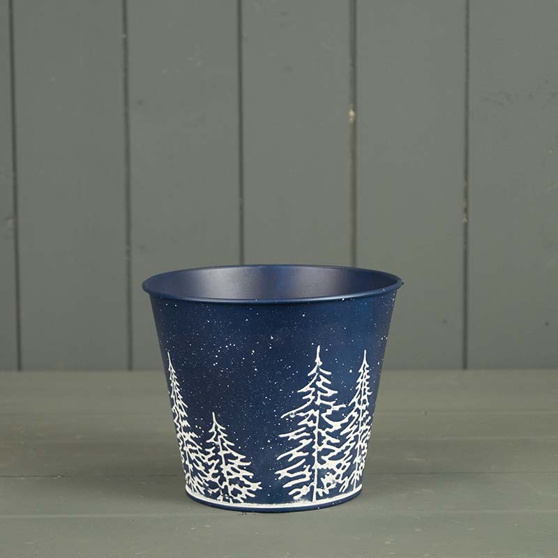Dark Blue Zinc Pot with Winder Wonderland Forest Design detail page